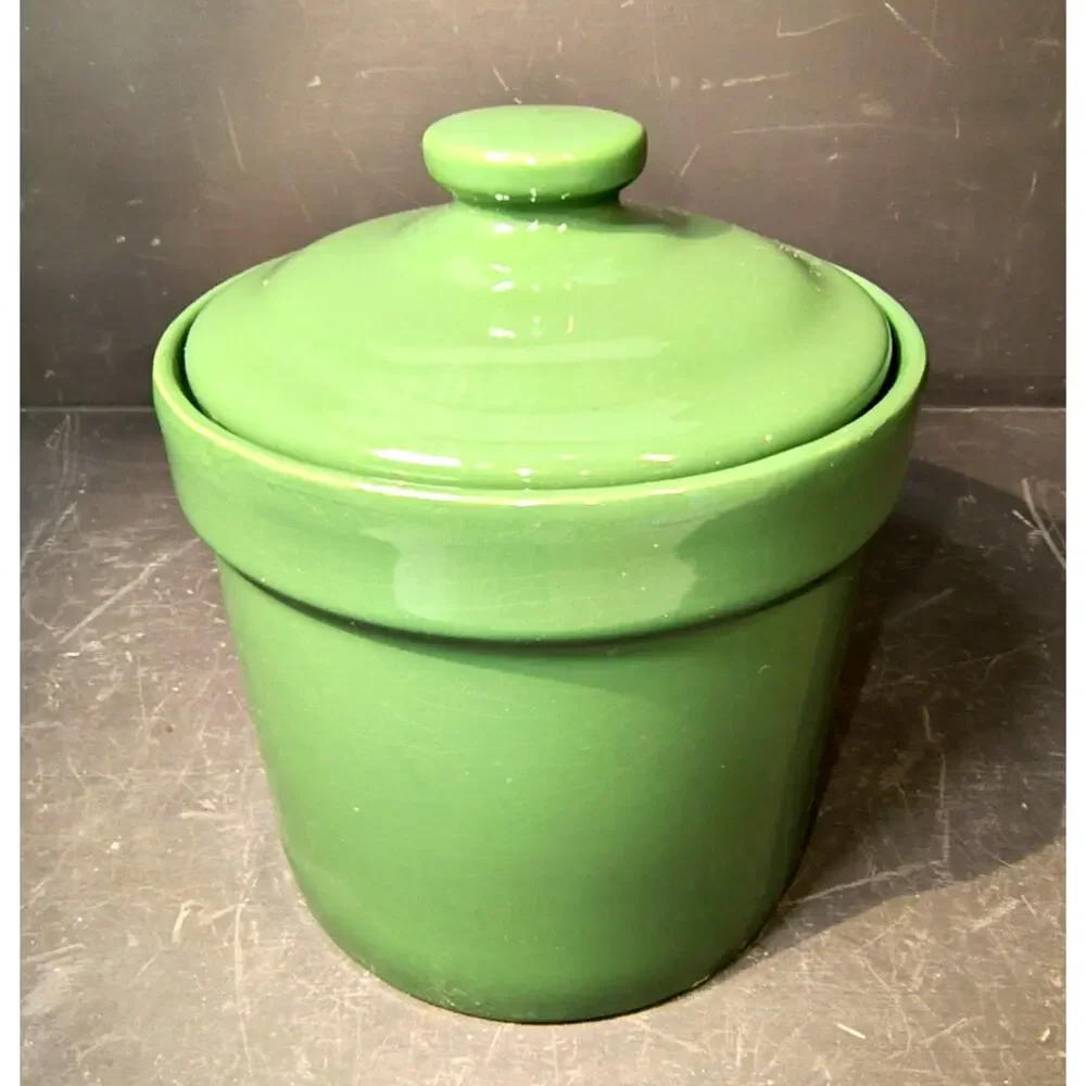 1870. Green Ceramic Kitchen Cannister Medium with Air Sealing Grommet